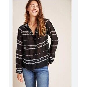 Cloth & Stone Shirt Extra Small Button Up Tie Dye Sheer Milou Striped B&W